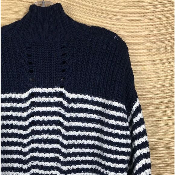 LA LIGNE Bretagne Striped Chunky Knit Wool Sweater Pullover iNAVY/CREAM  Size L - Picture 8 of 12